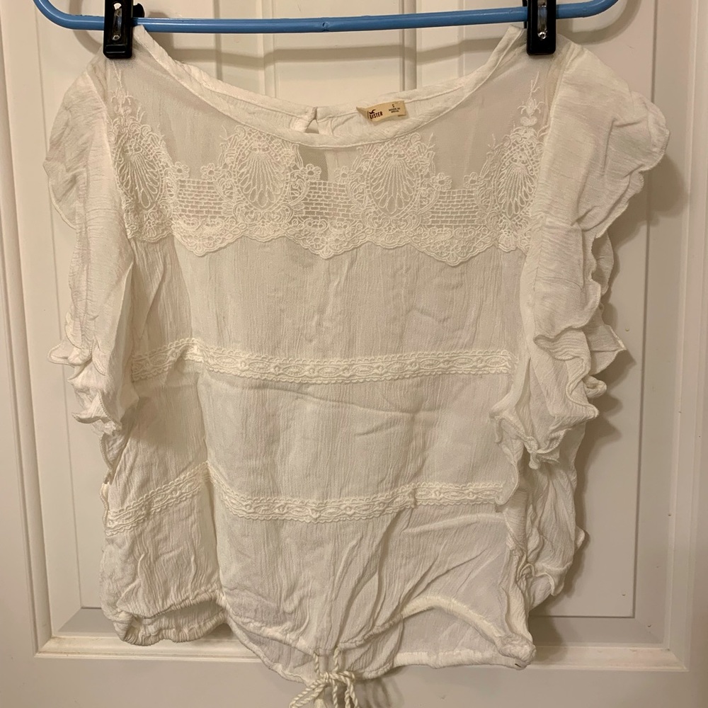 white ruffle top